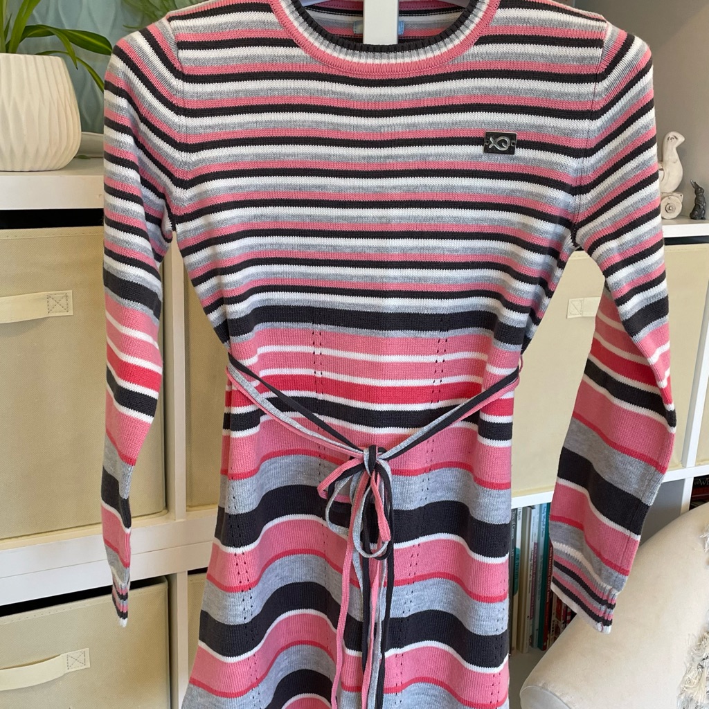 Striped Knit Dress With Optional Waist Tie